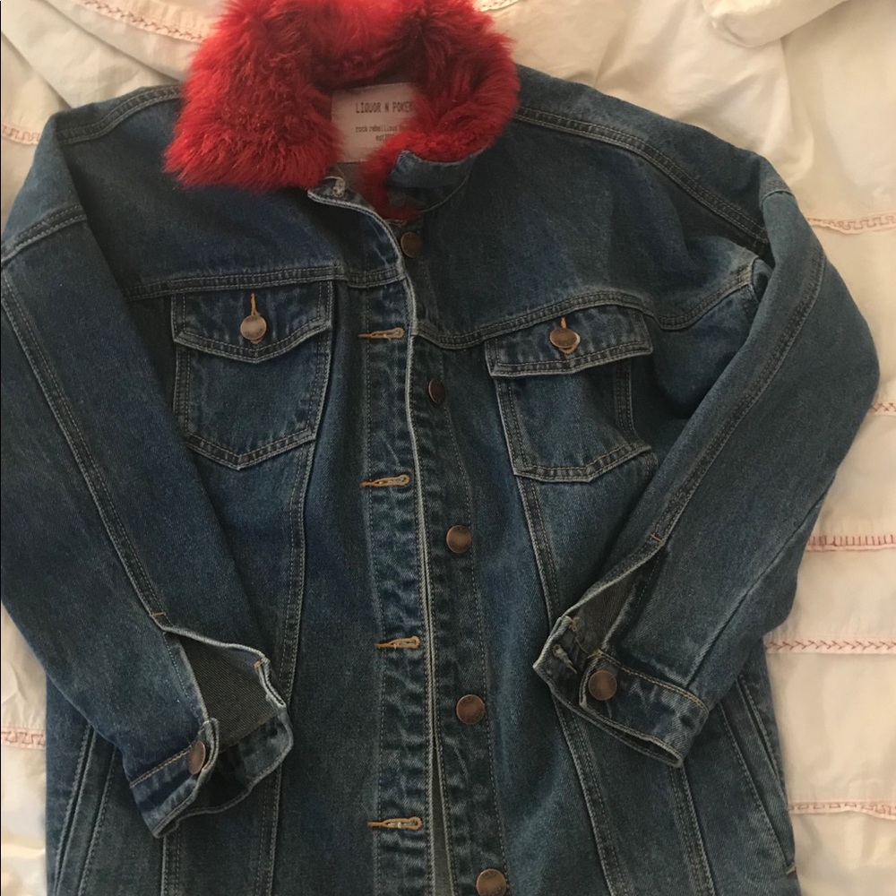 Faux fur trimmed jean jacket